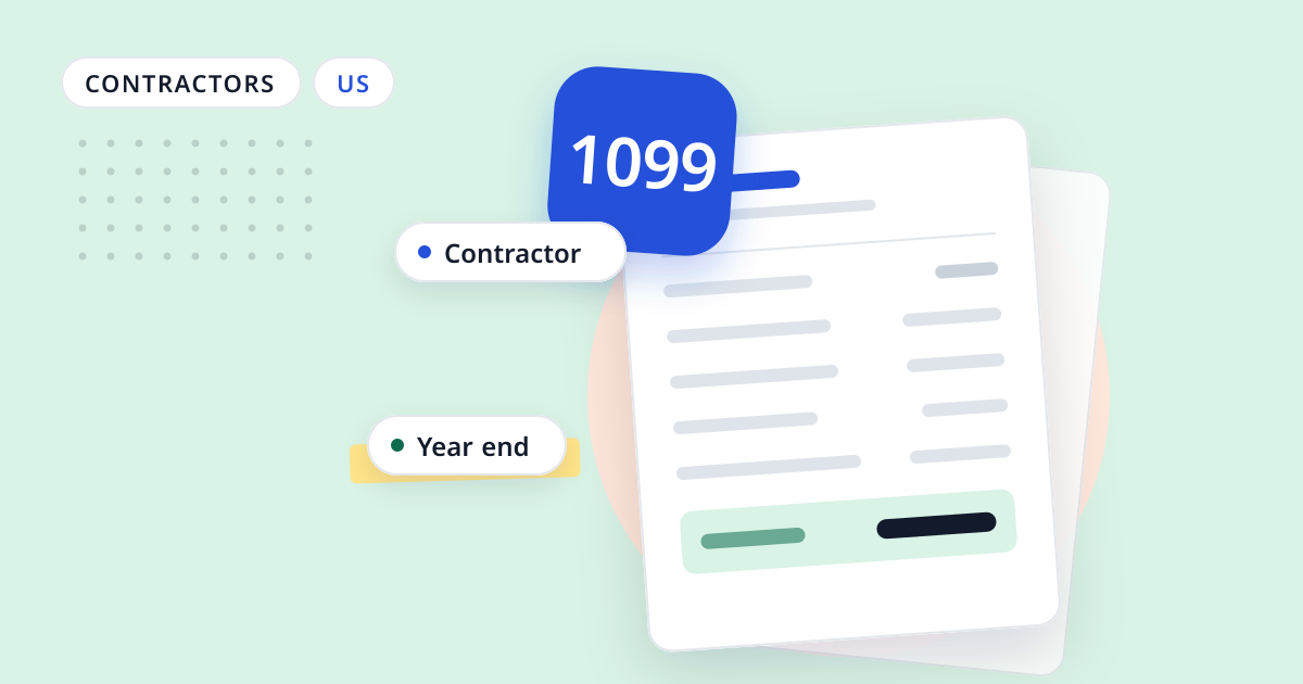 Illustration for “Can you pay a nanny as a 1099 contractor?”: an abstract sheet of paper with a “1099” badge