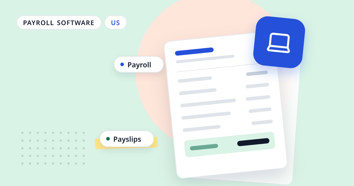 Illustration for “Accounting software with payroll: do you need both in one?”: an abstract sheet of paper with a laptop symbol