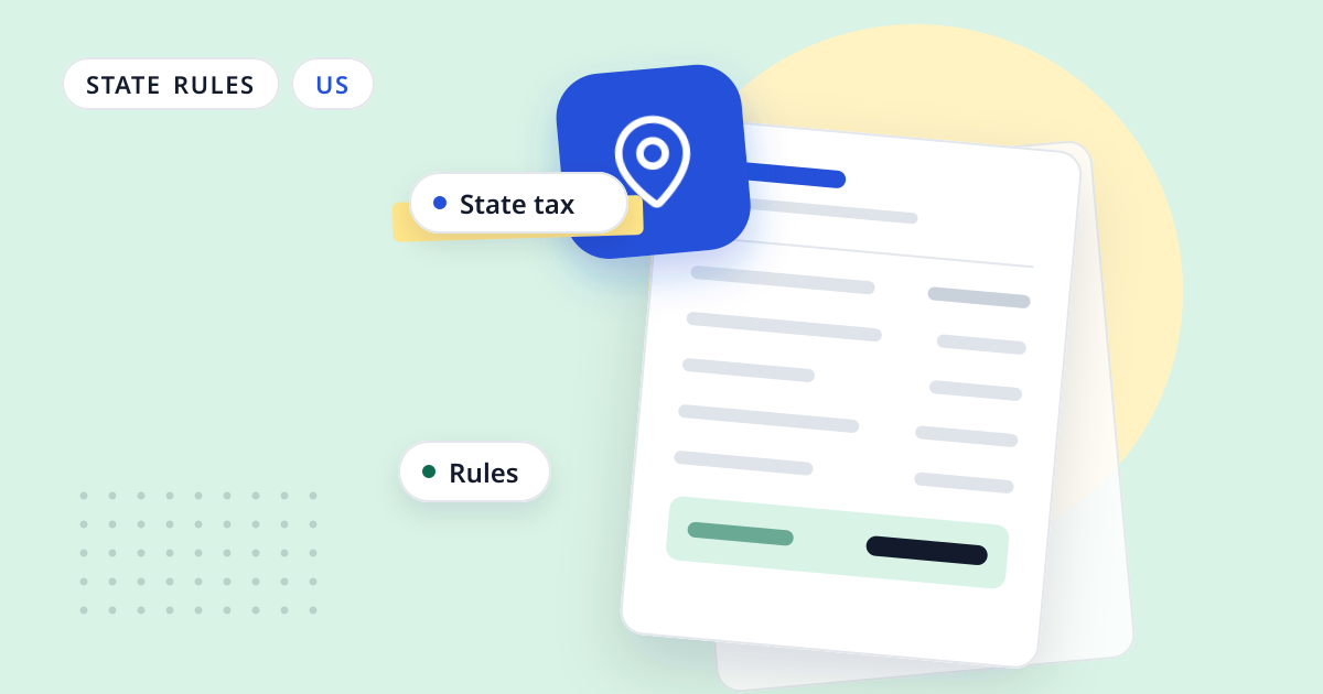 Illustration for “Pay stub requirements by state”: an abstract sheet of paper with a map pin symbol