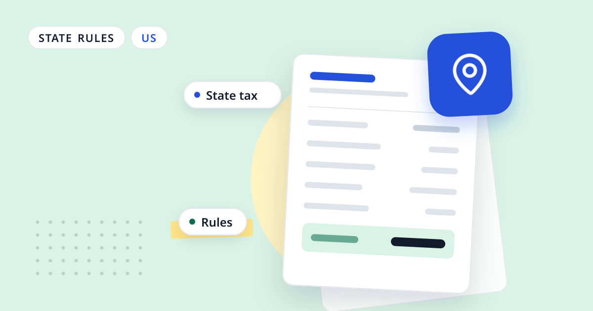 Illustration for “States Without Income Tax: What Your Paycheck Shows”: an abstract sheet of paper with a map pin symbol